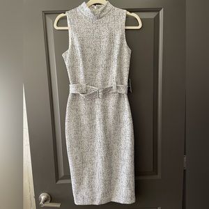 White and Black High Neck Business Dress